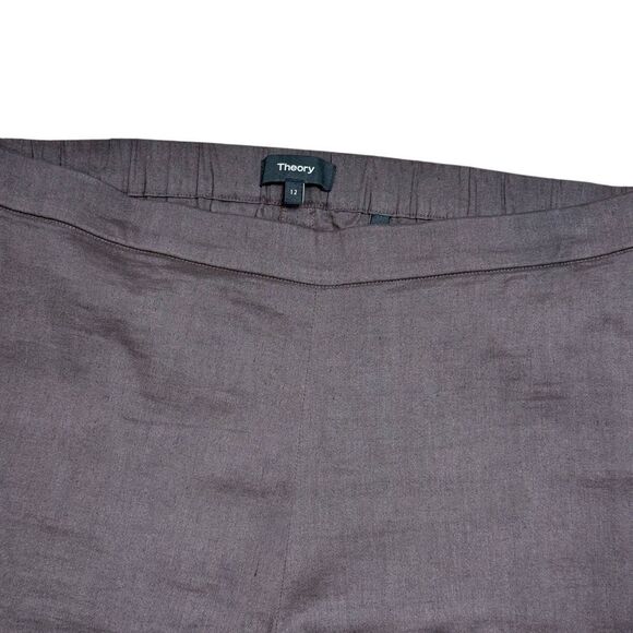 Theory Espresso Brown Organic Crunch Linen Basic Ankle Pull On Pant - Picture 6 of 8